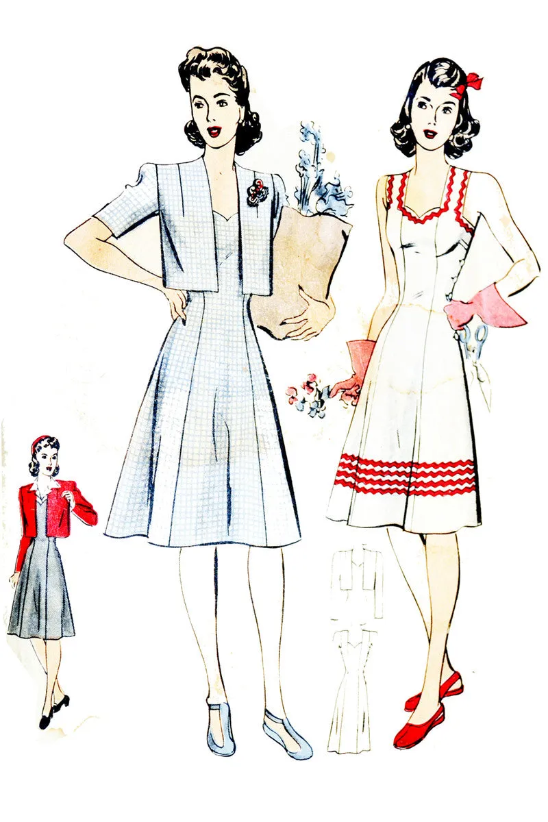 1940s Hollywood 1154 Wartime Vintage Pattern Jumper Dress Bolero