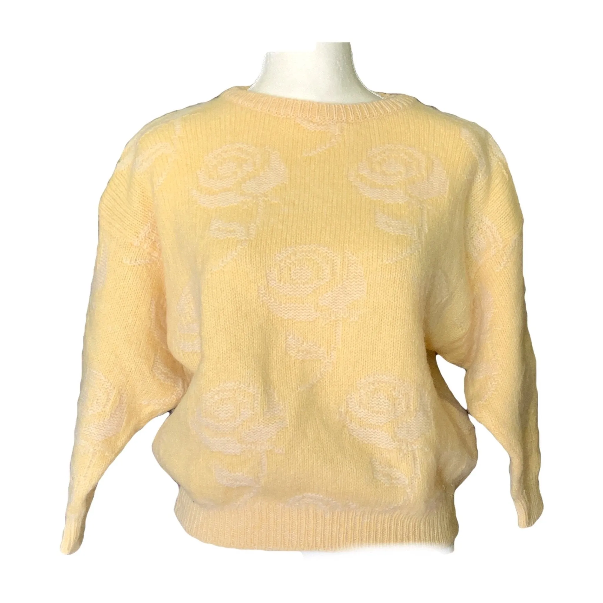 1980s Yellow Batwing Sweater by United Colors of Benetton. Bohemian Floral Design. Sustainable Fashion.