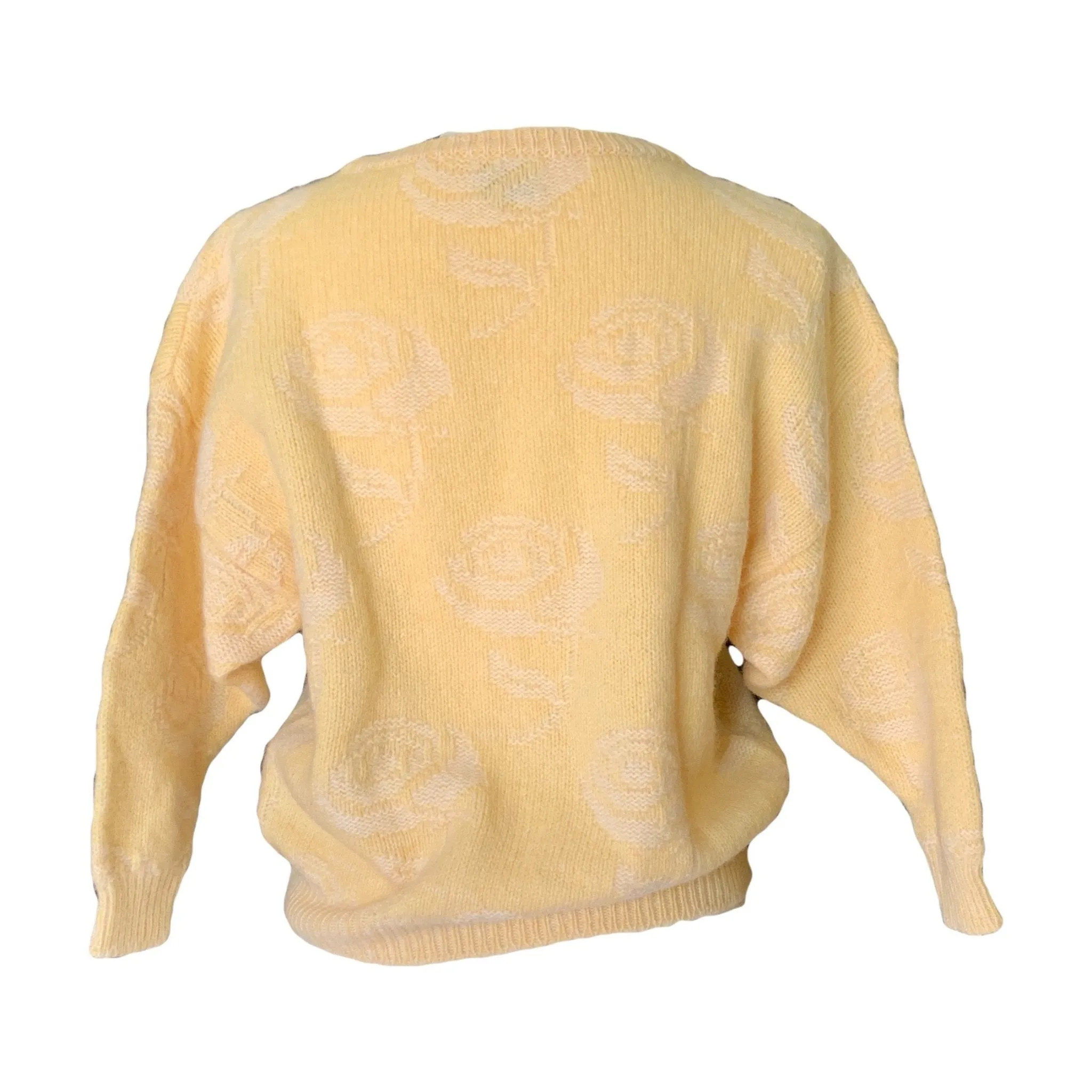 1980s Yellow Batwing Sweater by United Colors of Benetton. Bohemian Floral Design. Sustainable Fashion.