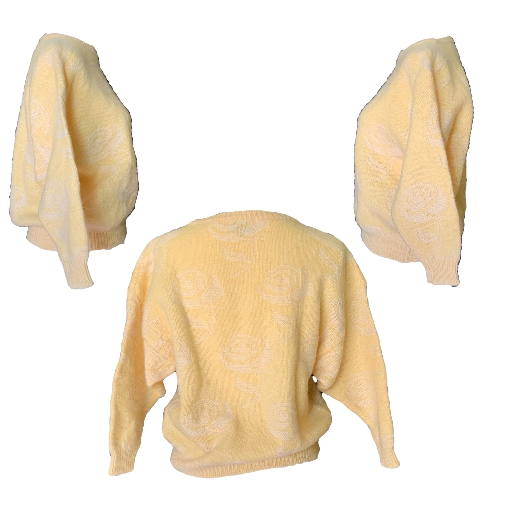 1980s Yellow Batwing Sweater by United Colors of Benetton. Bohemian Floral Design. Sustainable Fashion.