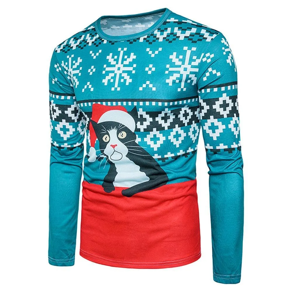 3D Cat Geometric Crew Neck Shirt