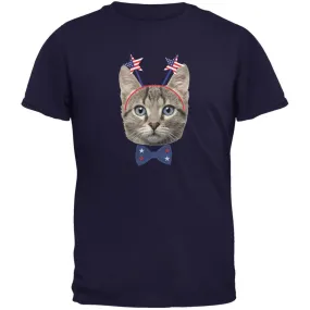 4th of July Funny Cat Navy Adult T-Shirt