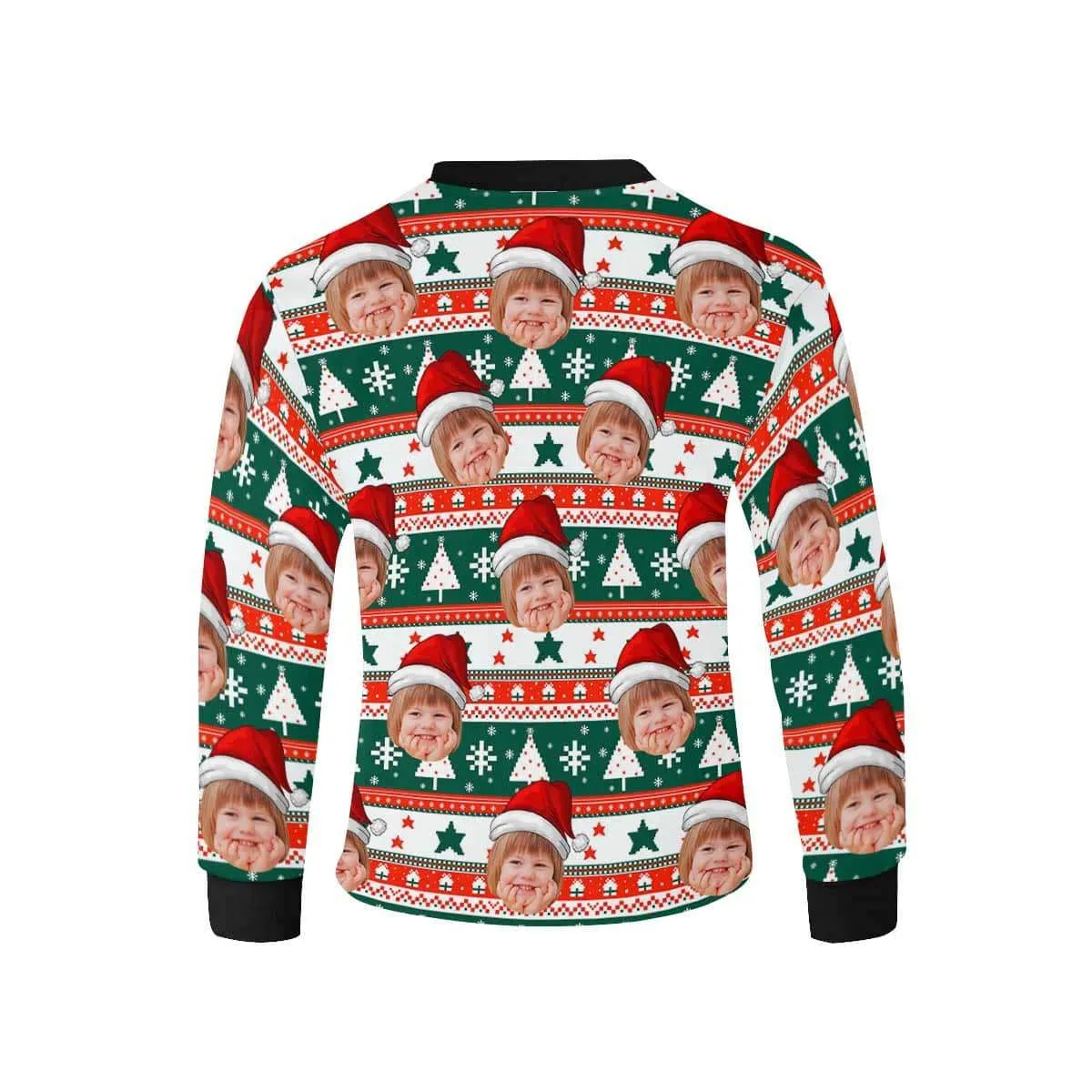 #7-16Y Custom Face Christmas Kids' Rib Cuff Long Sleeve T-shirt