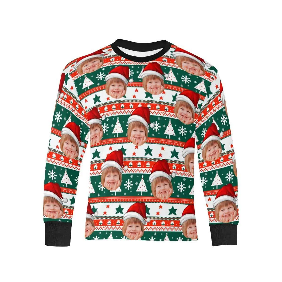 #7-16Y Custom Face Christmas Kids' Rib Cuff Long Sleeve T-shirt