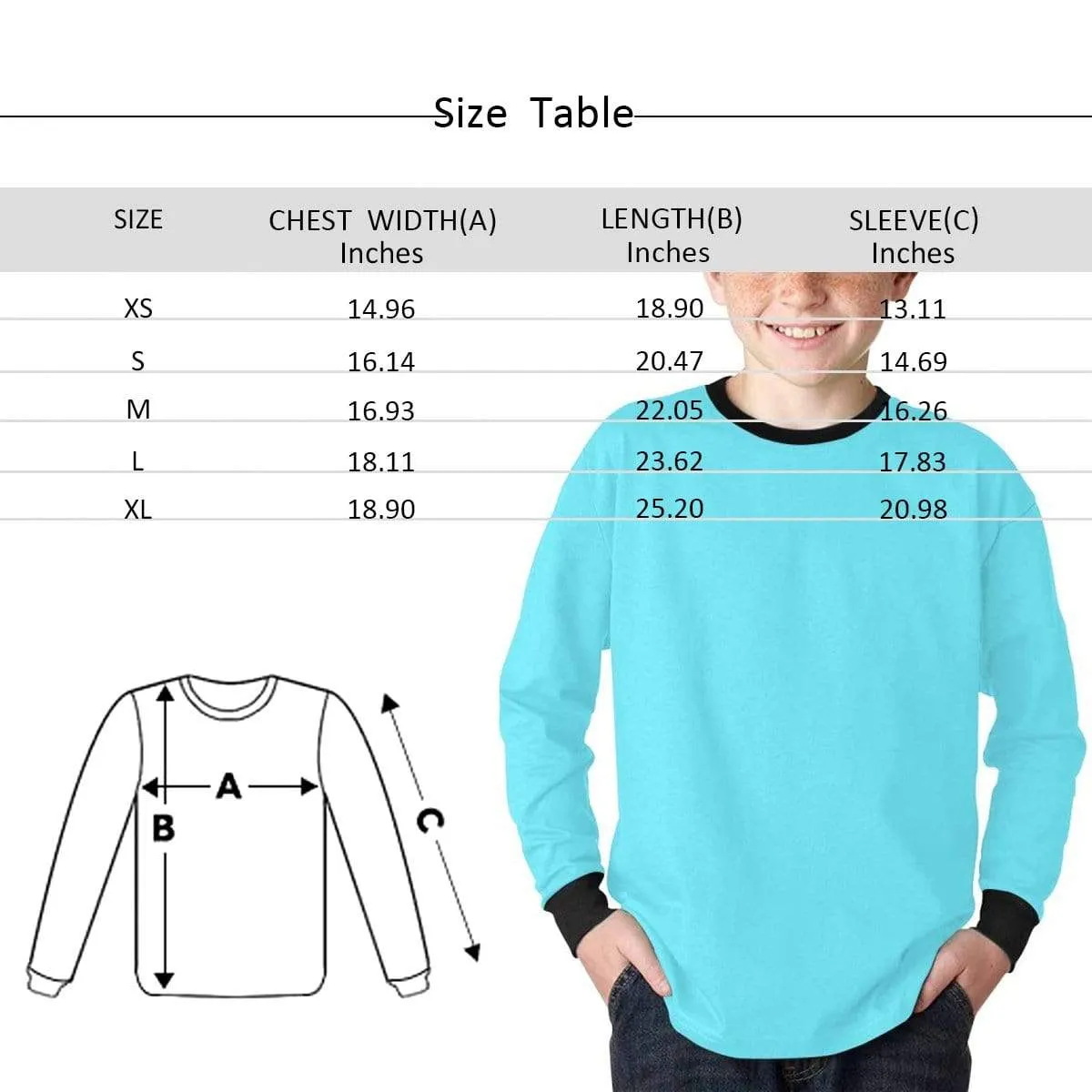 #7-16Y Custom Face Christmas Kids' Rib Cuff Long Sleeve T-shirt