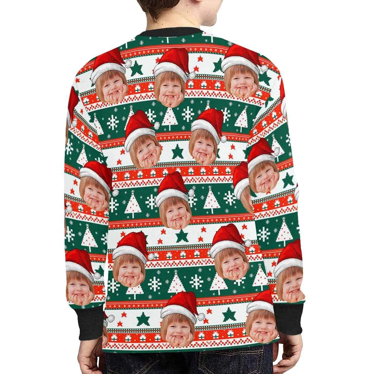 #7-16Y Custom Face Christmas Kids' Rib Cuff Long Sleeve T-shirt