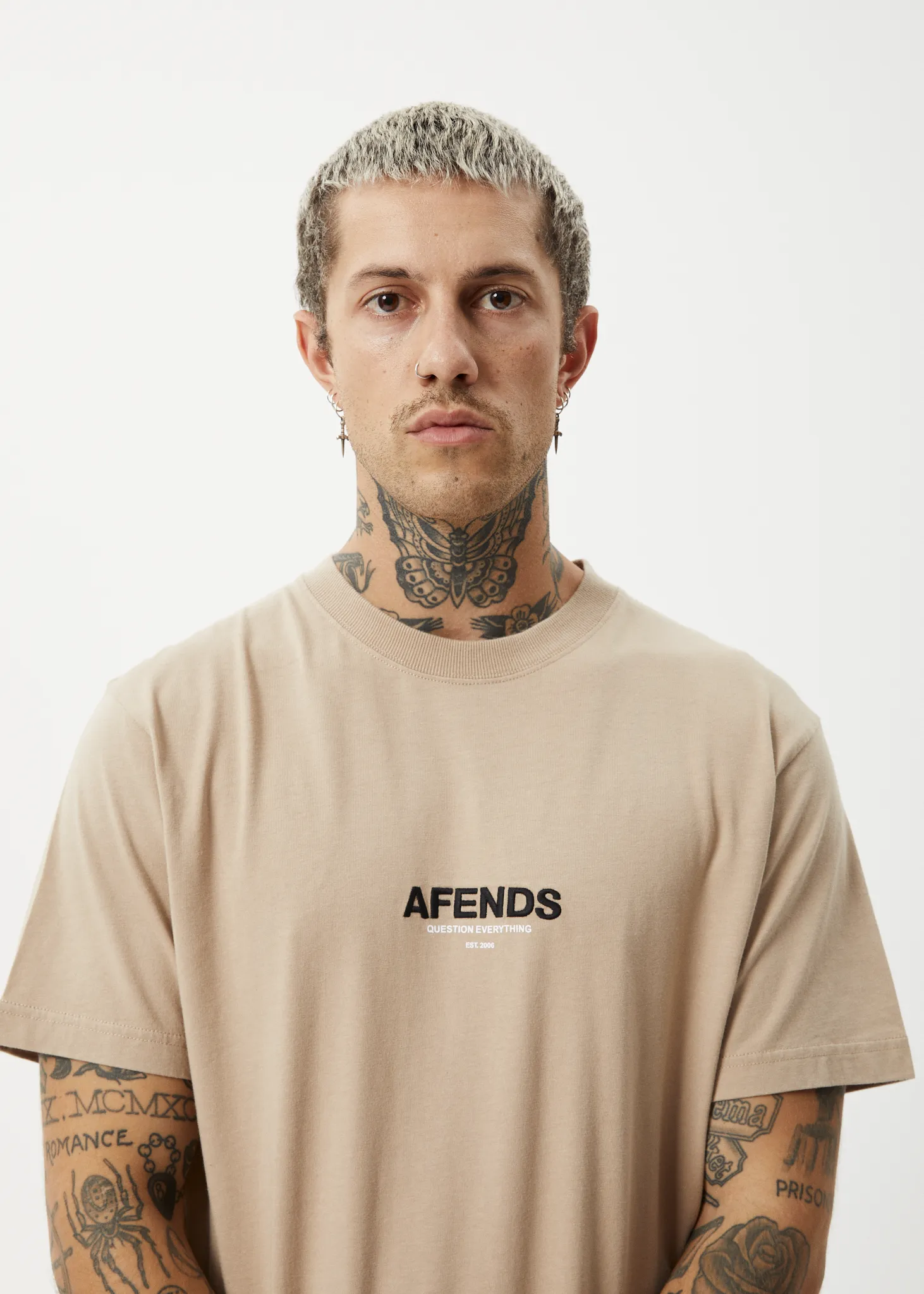 AFENDS Mens Vinyl - Retro Fit Tee - Taupe