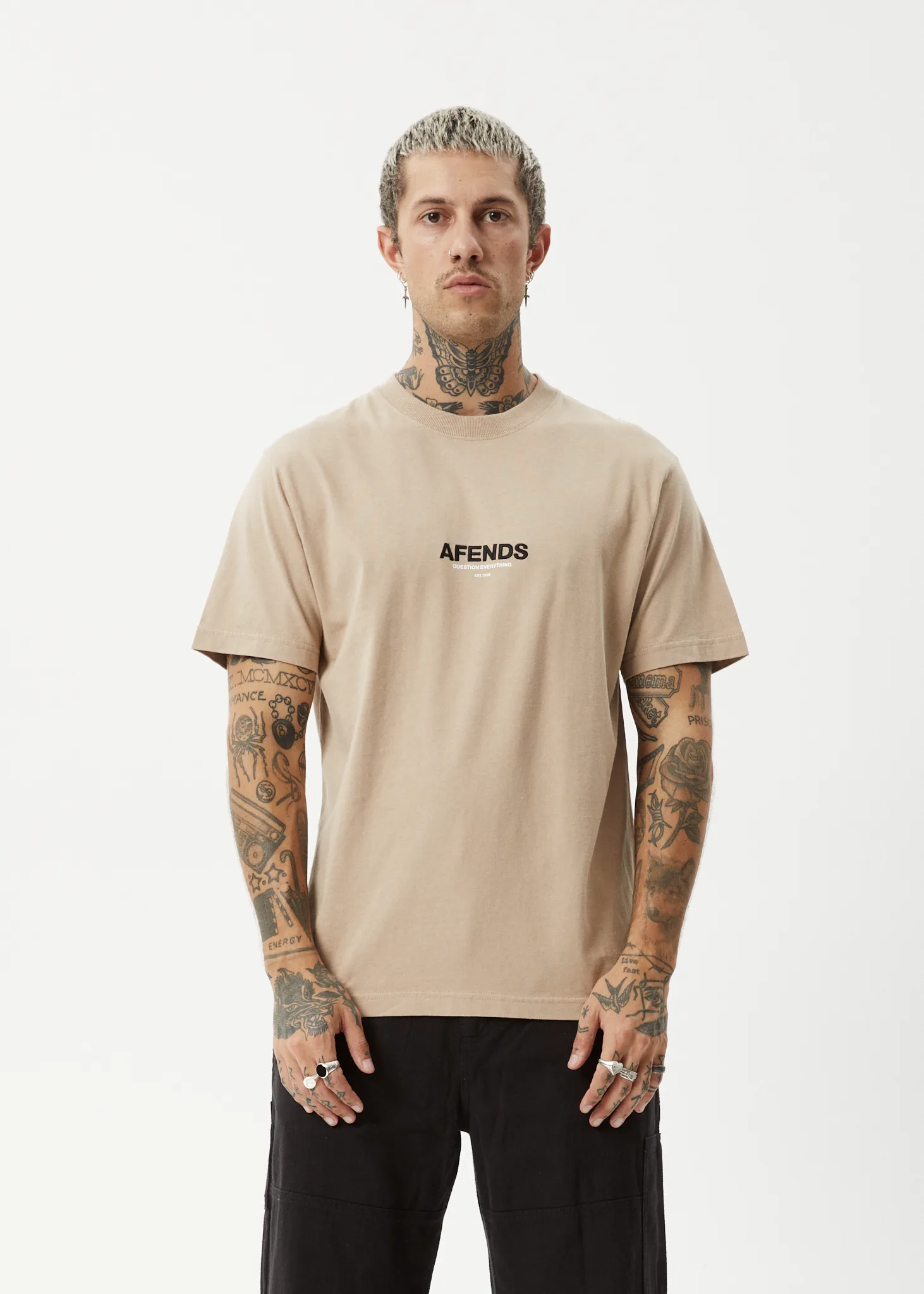 AFENDS Mens Vinyl - Retro Fit Tee - Taupe