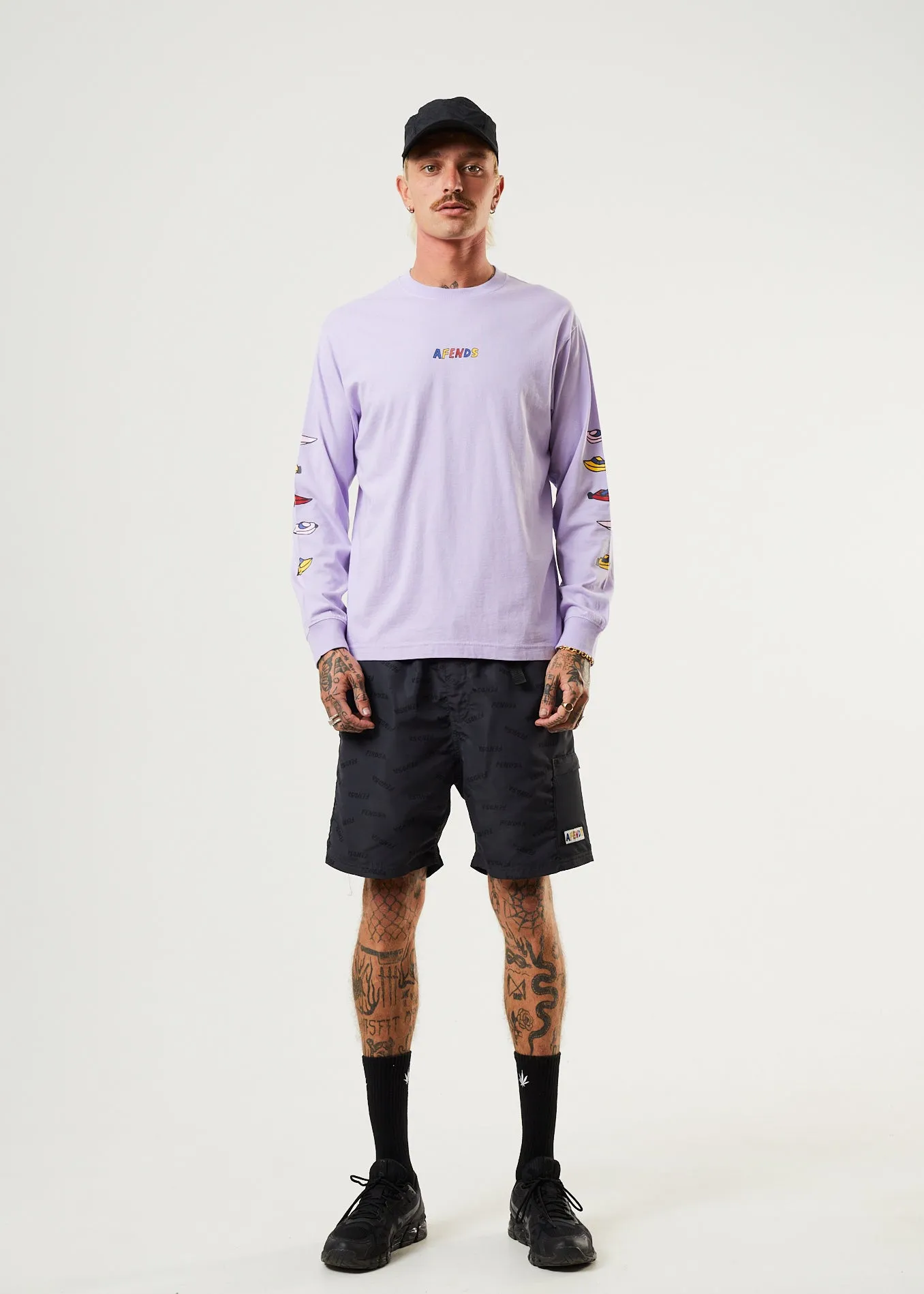 AFENDS Mens Wahzoo - Long Sleeve Graphic T-Shirt - Tulip