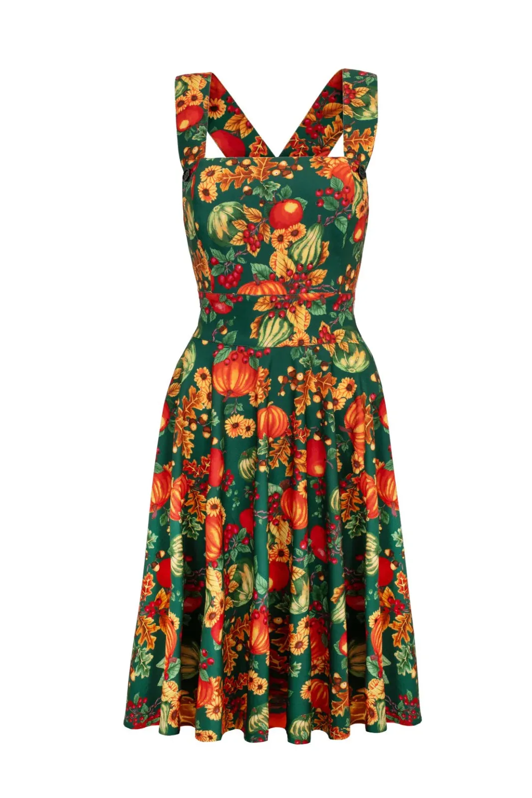 Autumn Leaves Pinafore Dress by Hell Bunny