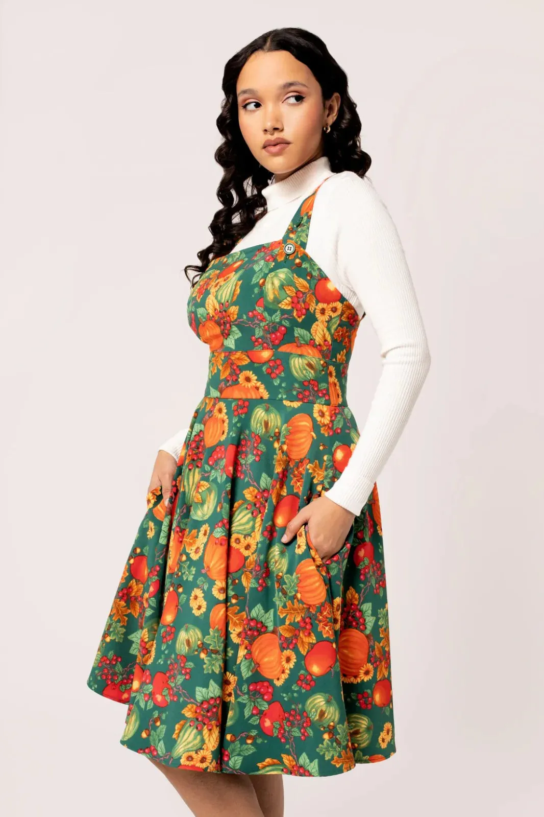 Autumn Leaves Pinafore Dress by Hell Bunny