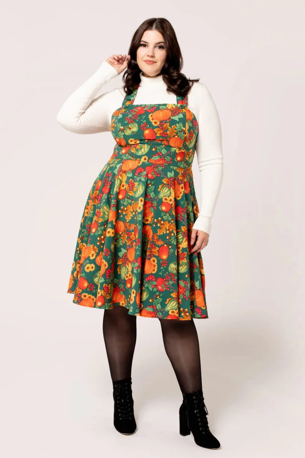 Autumn Leaves Pinafore Dress by Hell Bunny