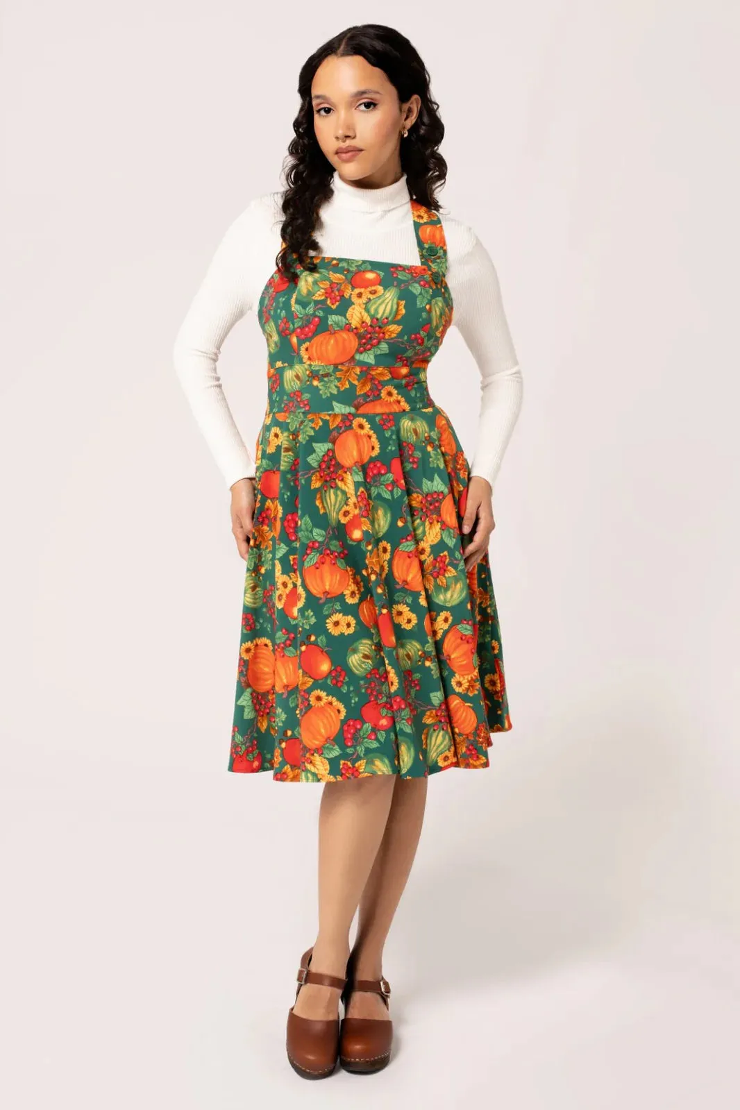 Autumn Leaves Pinafore Dress by Hell Bunny
