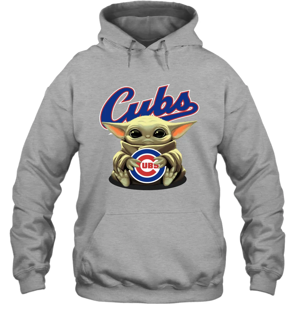 Baby Yoda Hugs Loves The Chicago Cubs Baseball Adult Hoodie Sweatshirt