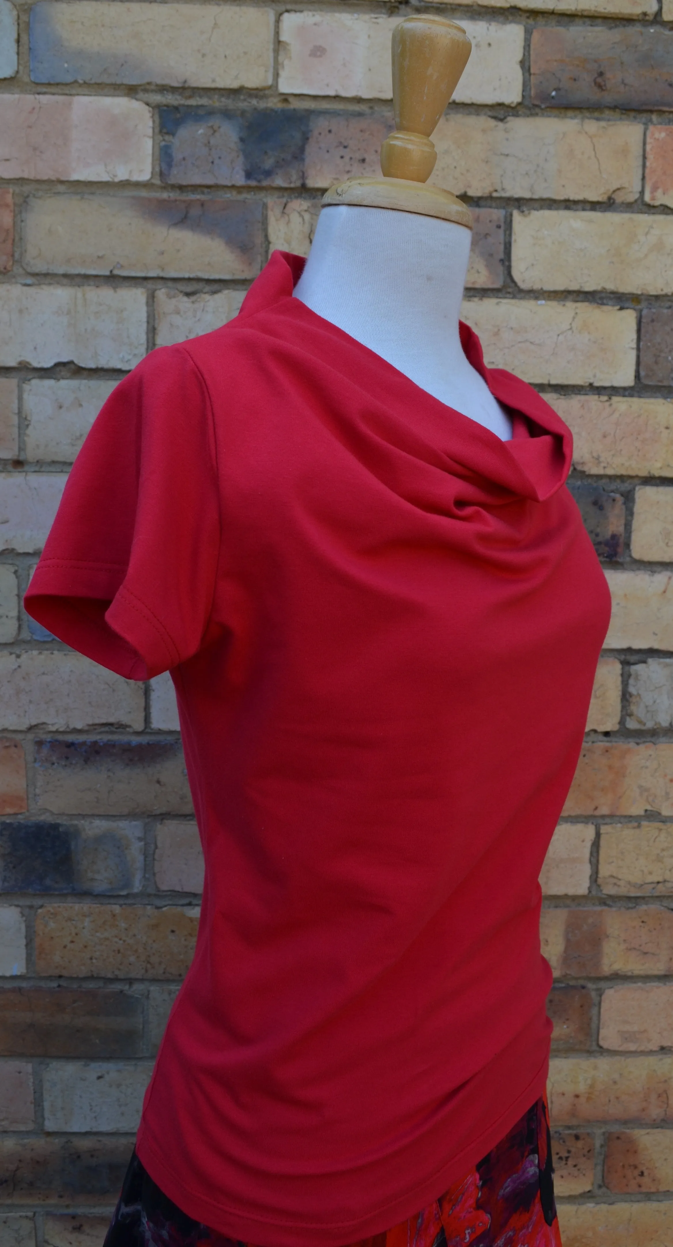 Berserk Fire Red Cotton Elastane Cowl T Shirt