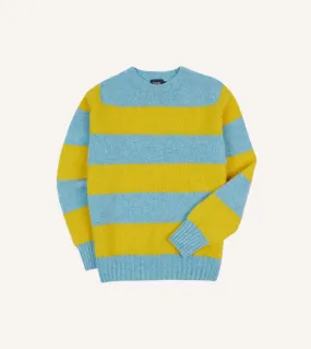 Blue and Yellow Striped Brushed Shetland Crew Neck Jumper