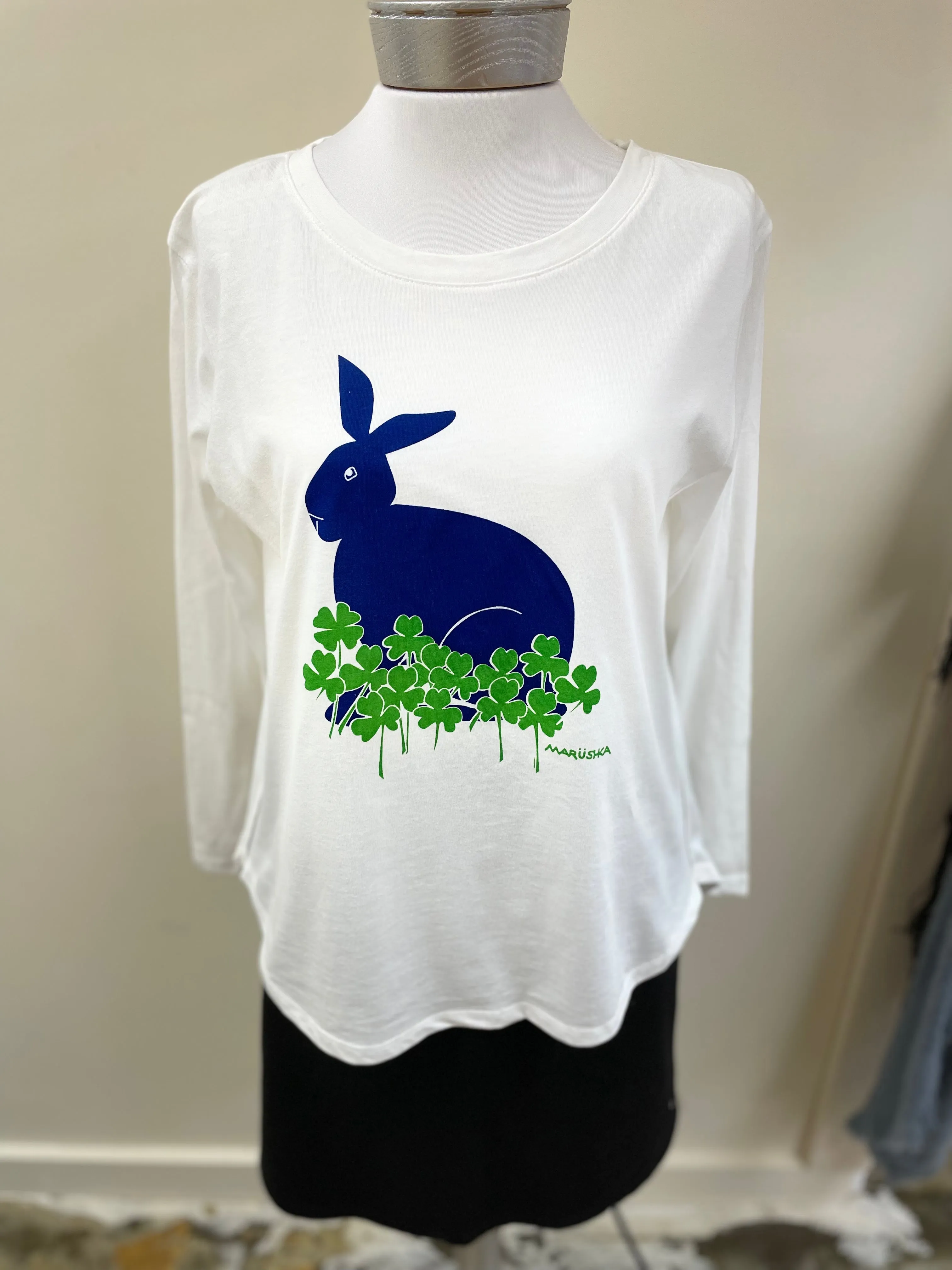 Blue Bunny Shamrock on High-Lo Long Sleeve Tee Shirt