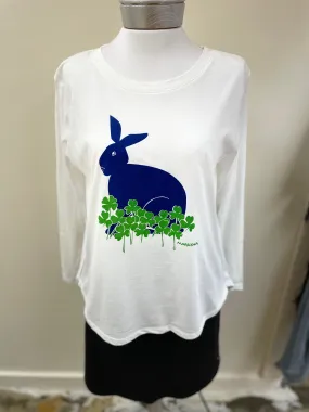 Blue Bunny Shamrock on High-Lo Long Sleeve Tee Shirt