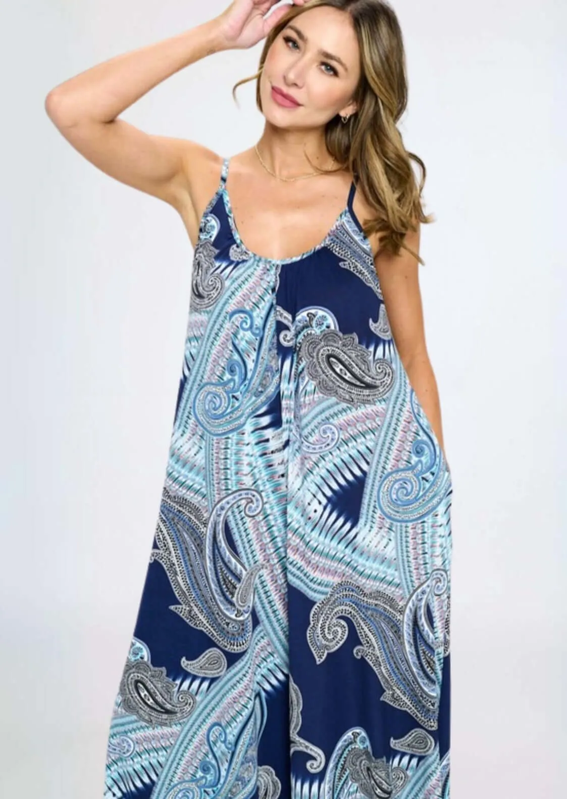 Blue Paisley Jumpsuit Romper Made in USA