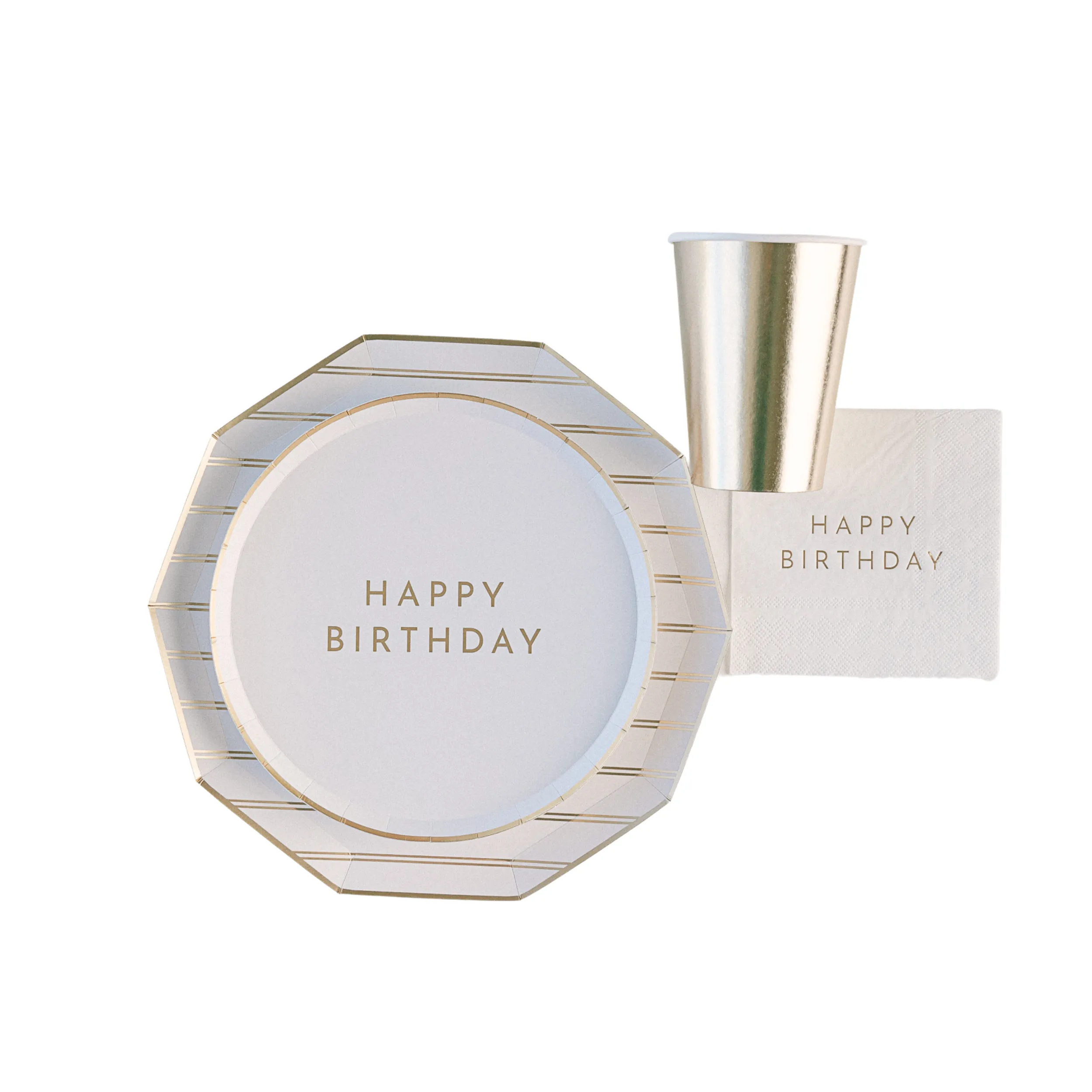 Bonjour Fête - WHITE & GOLD SIGNATURE HAPPY BIRTHDAY SMALL PLATES