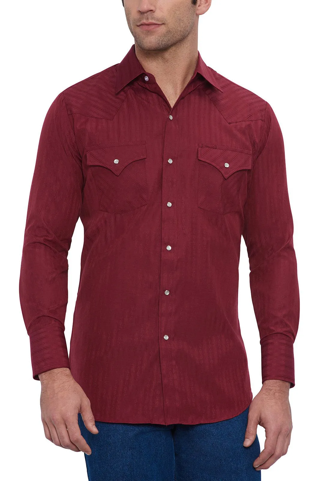Burgundy Long Sleeve Tone on Tone Western Shirt