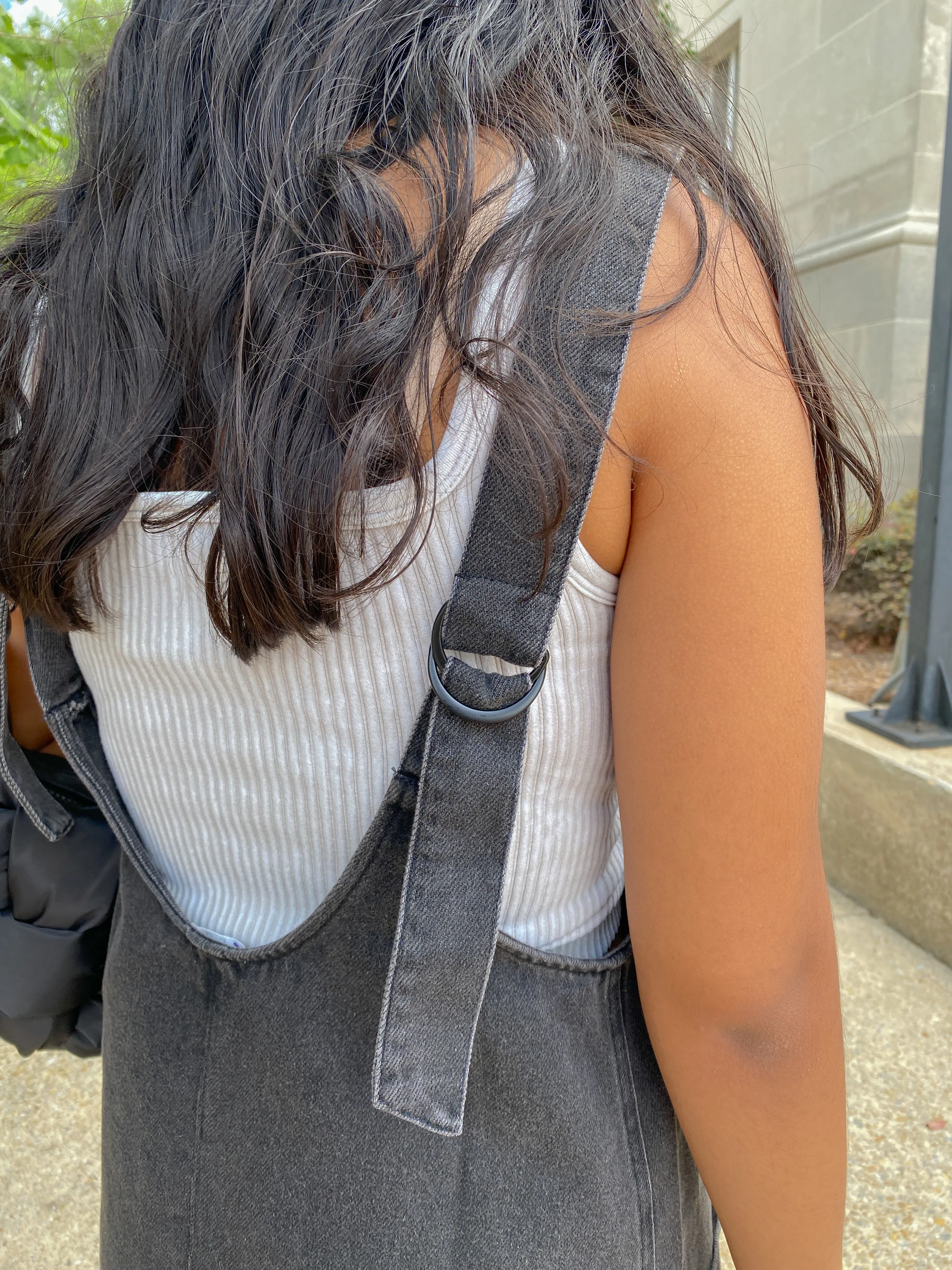 Charcoal Black Denim Overall Dress with Front Pockets