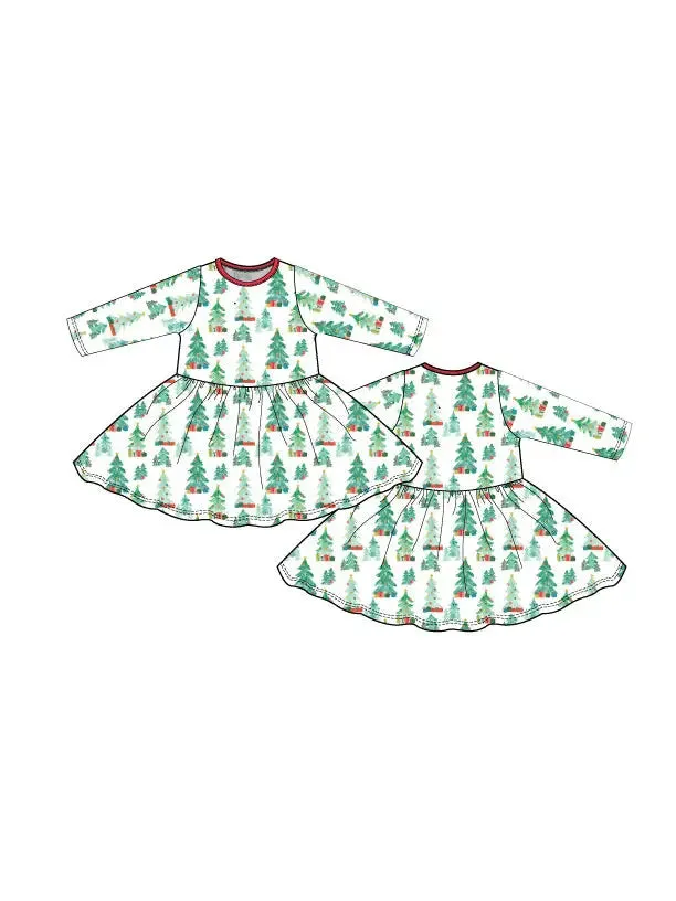 Christmas Forest Long Sleeve Swing Dress