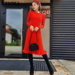 Christmas Gift Deanwangkt autumn winter thick Mermaid sweater dress elegant knit Trumpet dress women slim midi dress Female chic knit elegant dress