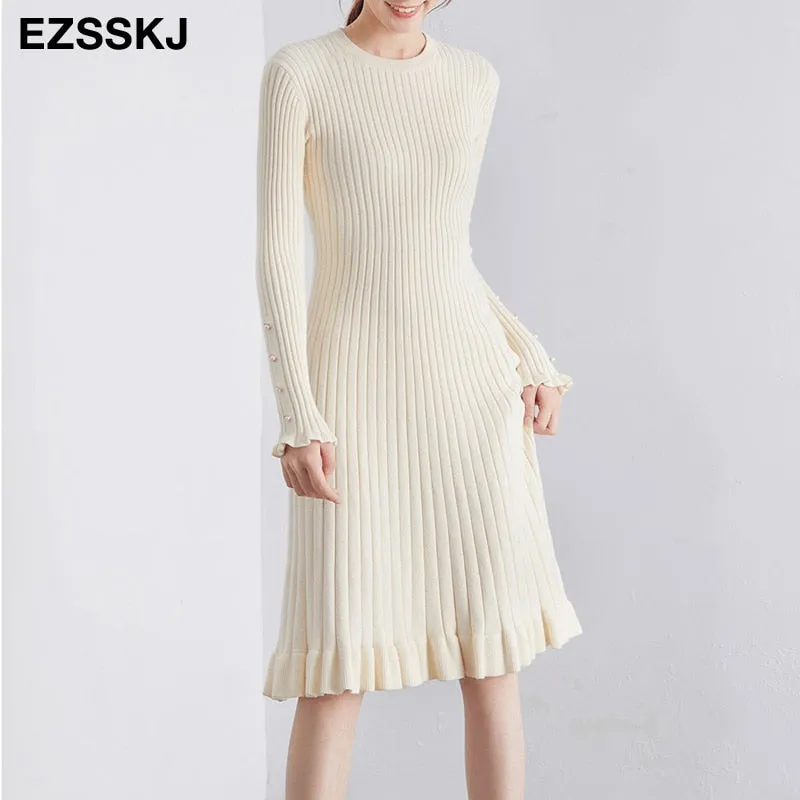 Christmas Gift Deanwangkt autumn winter thick Mermaid sweater dress elegant knit Trumpet dress women slim midi dress Female chic knit elegant dress