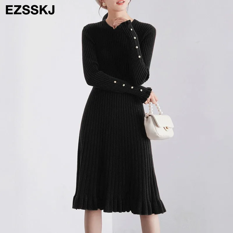 Christmas Gift Deanwangkt autumn winter thick Mermaid sweater dress elegant knit Trumpet dress women slim midi dress Female chic knit elegant dress
