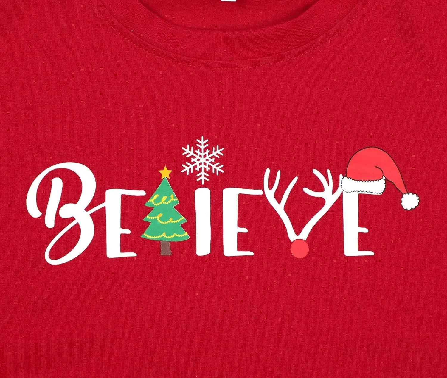 Christmas Shirt for Women Believe Letter Print T Shirts Xmas Holiday Short Sleeve Pullover s