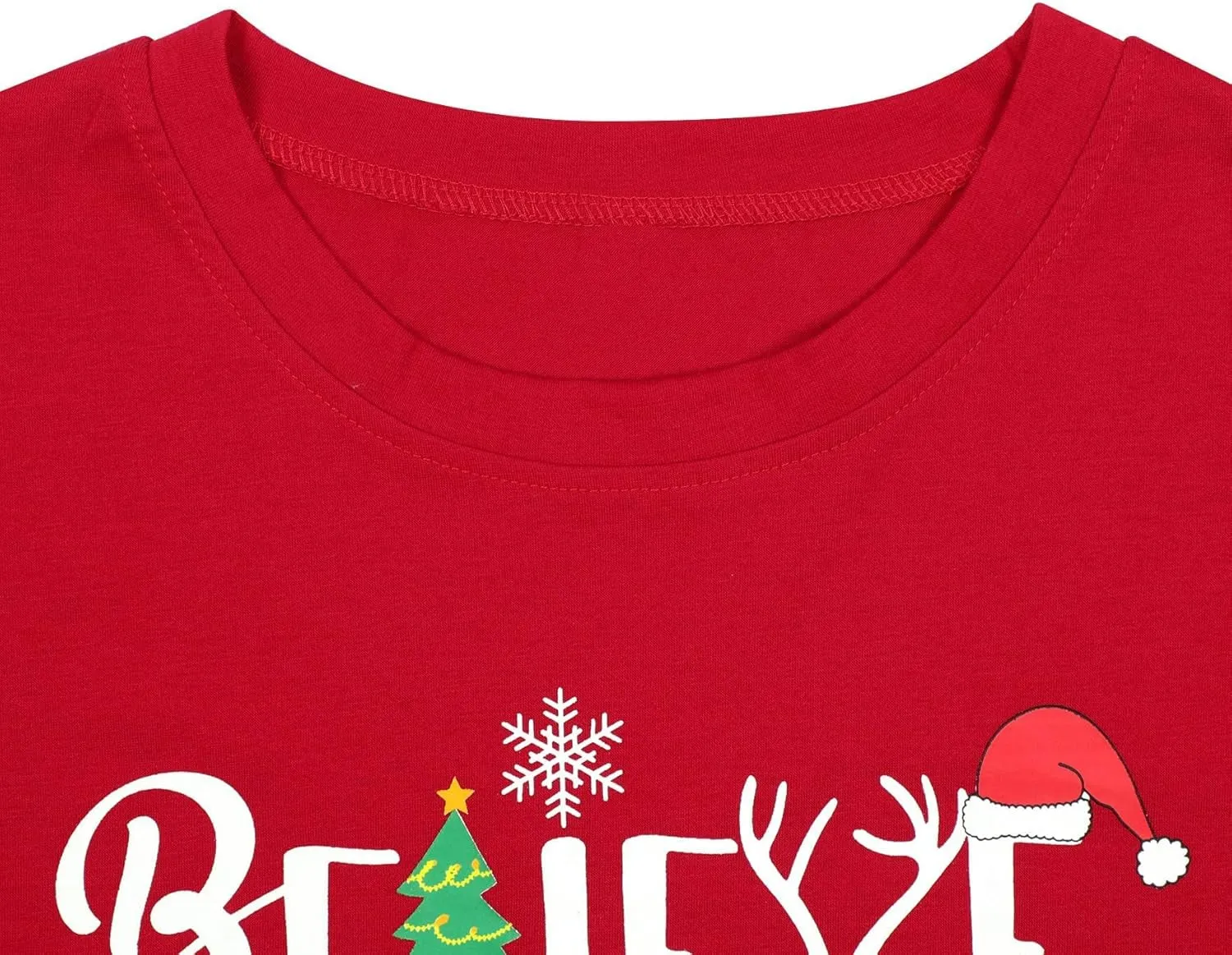 Christmas Shirt for Women Believe Letter Print T Shirts Xmas Holiday Short Sleeve Pullover s