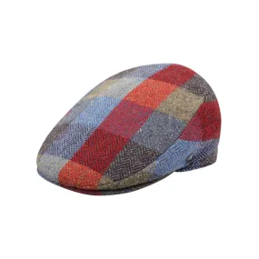 City Sport - Extended Peak - Donegal Tweed Flat Cap - Red Blue Grey Herringbone 3463