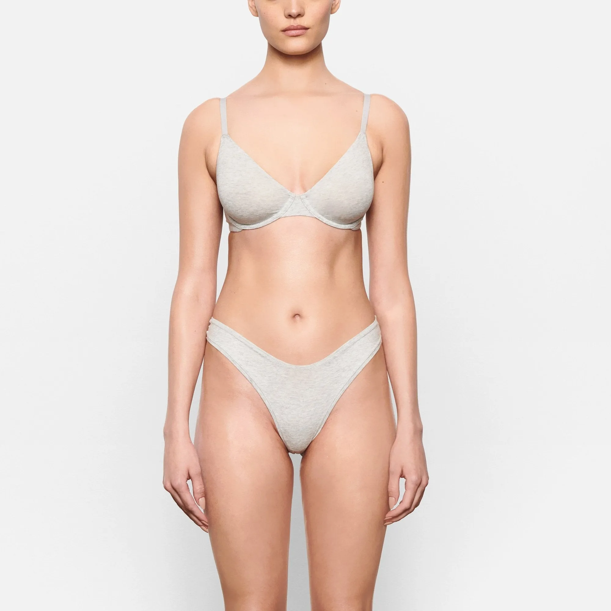 COTTON JERSEY DIPPED THONG | LIGHT HEATHER GREY