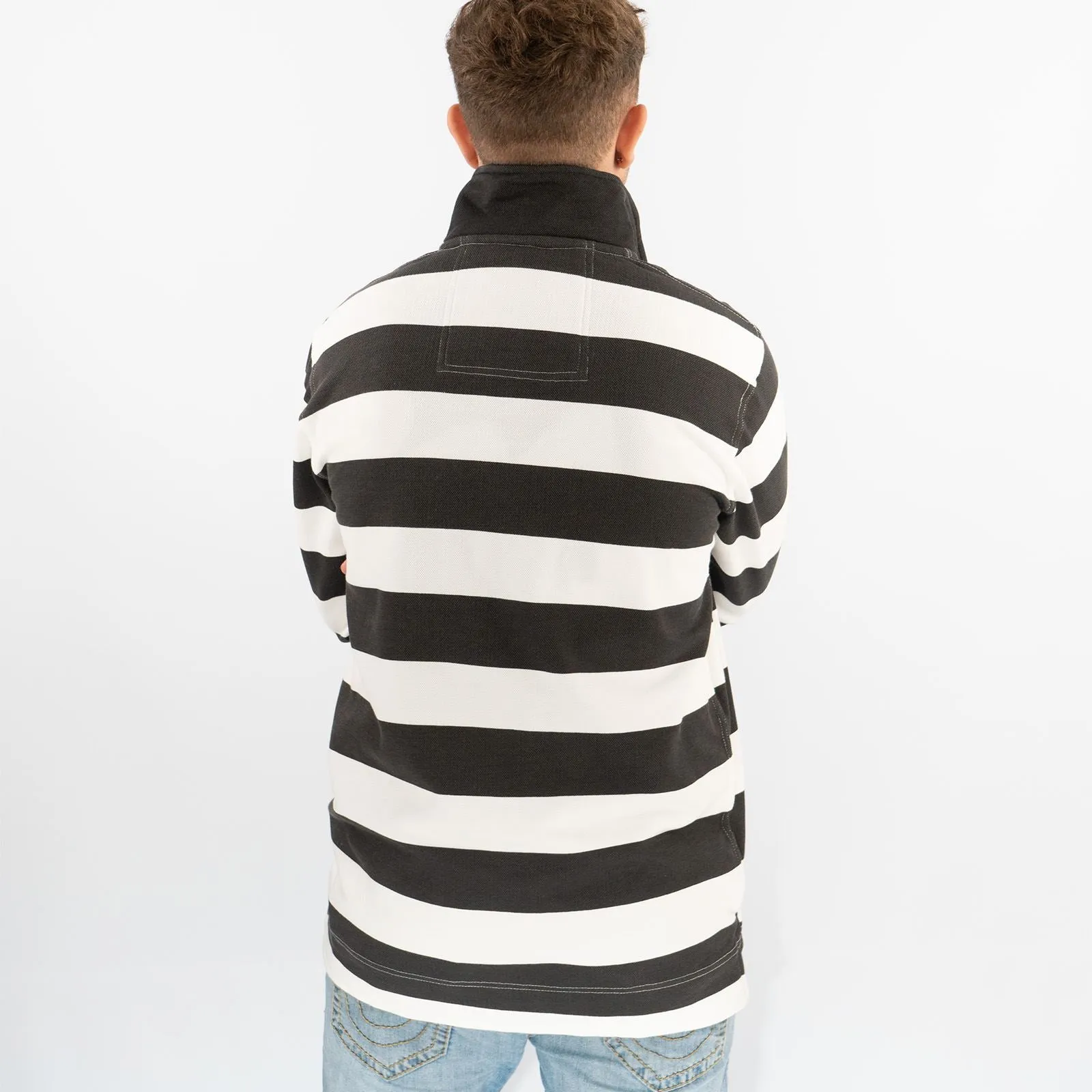 Crew Clothing Mens Padstow White Striped Classic Half Zip Sweatshirt Jumper Tops