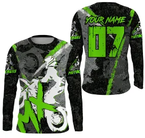 Custom Motocross Off-Road Jersey Green Xtreme Mx Dirt Bike Shirt Motorcycle, Biker 3D Long Sleeve