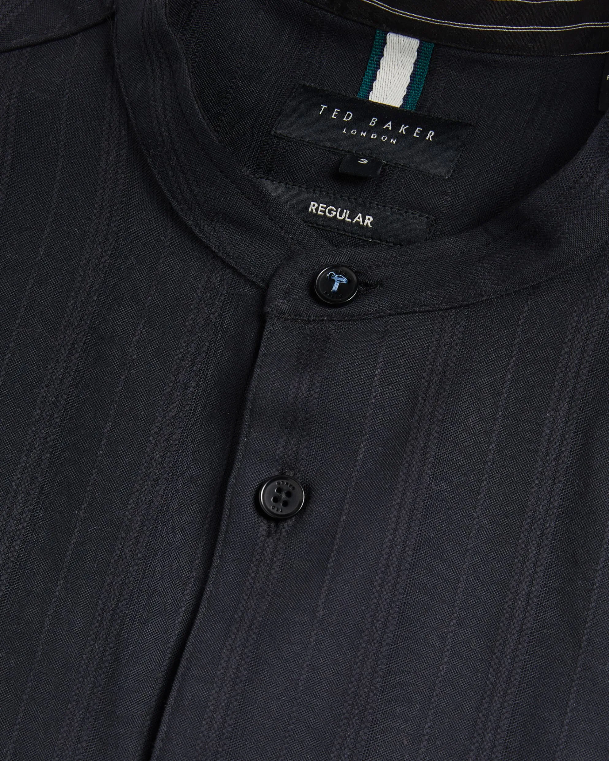 Fier Textured Stripe Grandad Collar Shirt Black