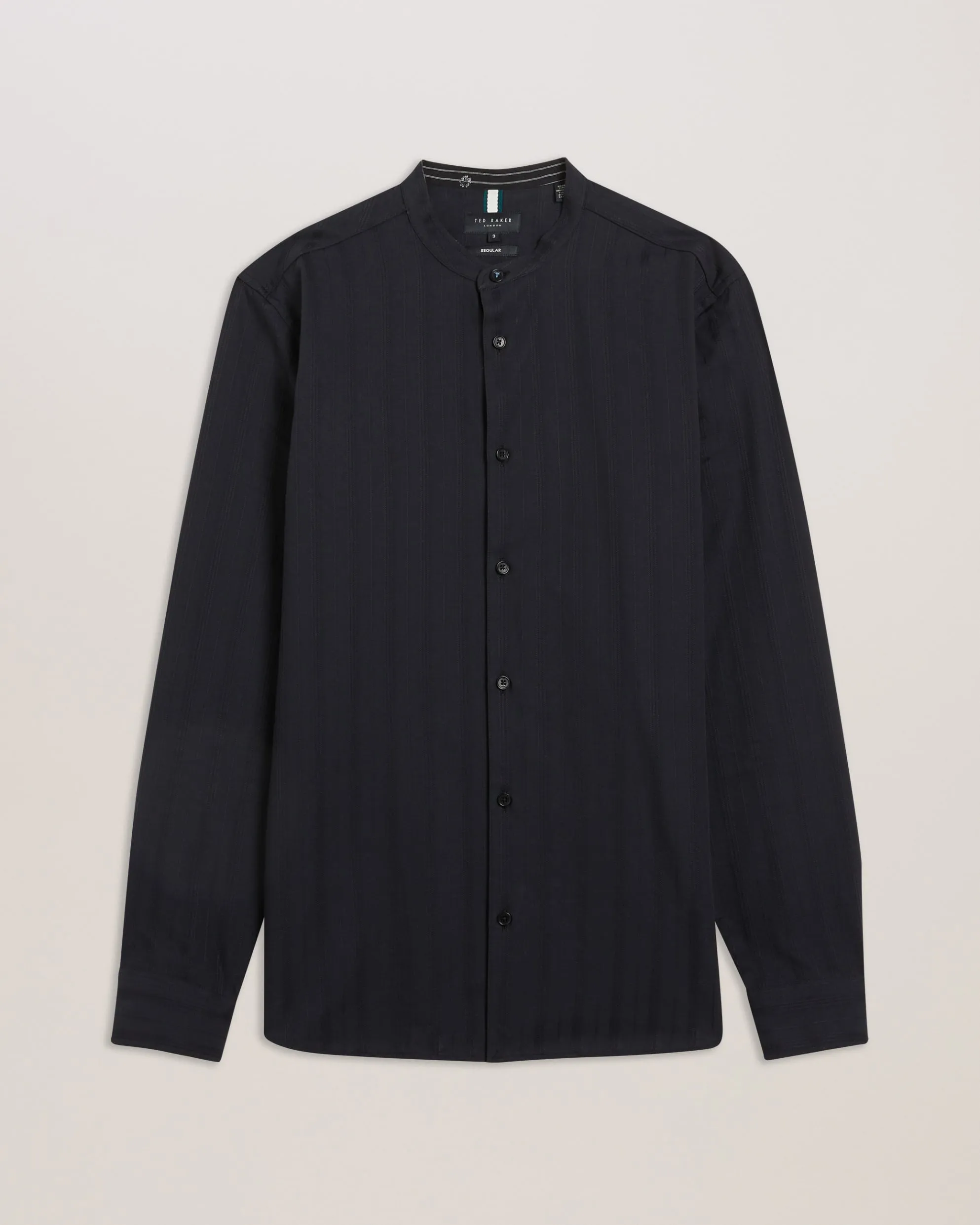 Fier Textured Stripe Grandad Collar Shirt Black