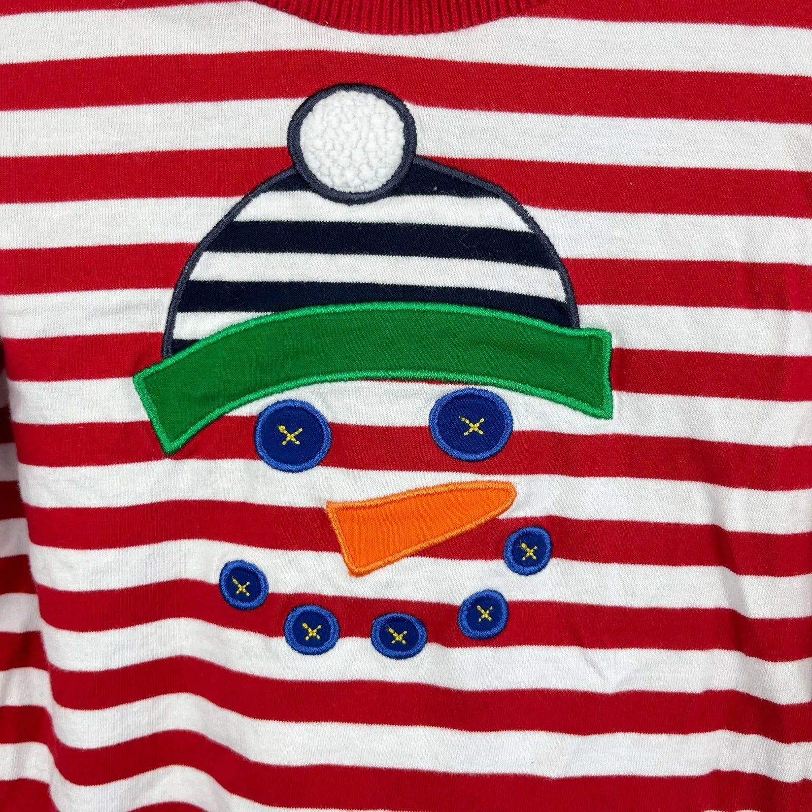 Florence Eiseman Red and White Striped Snowman Applique Tee 24 Months