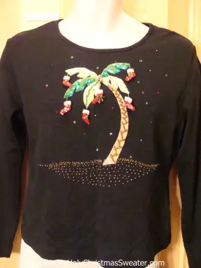 Funny Ugly Sweater Party Tshirt Tropical Palm Tree and Stockings