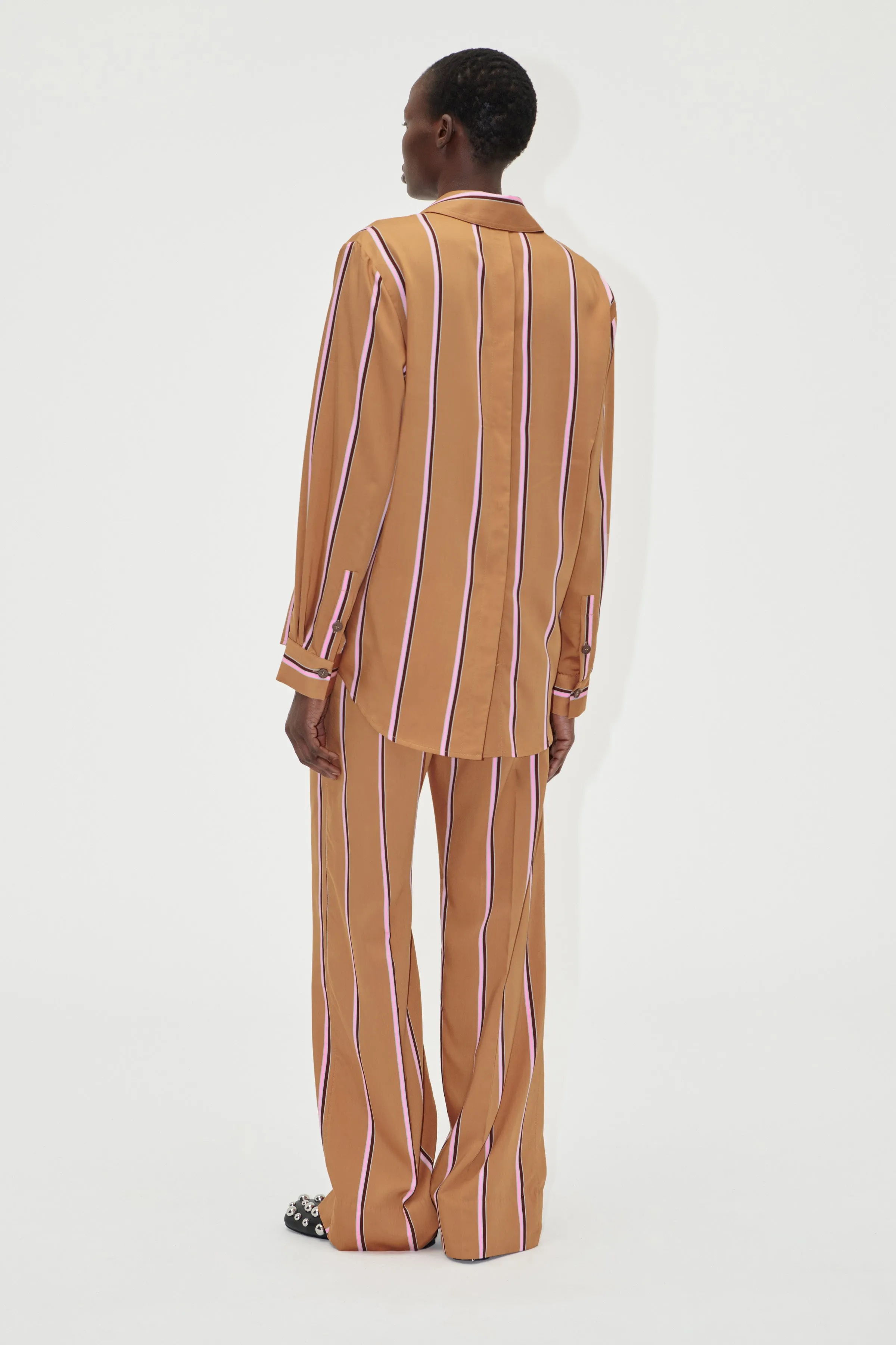 Gathered Long Pants - Cocoa Stripes