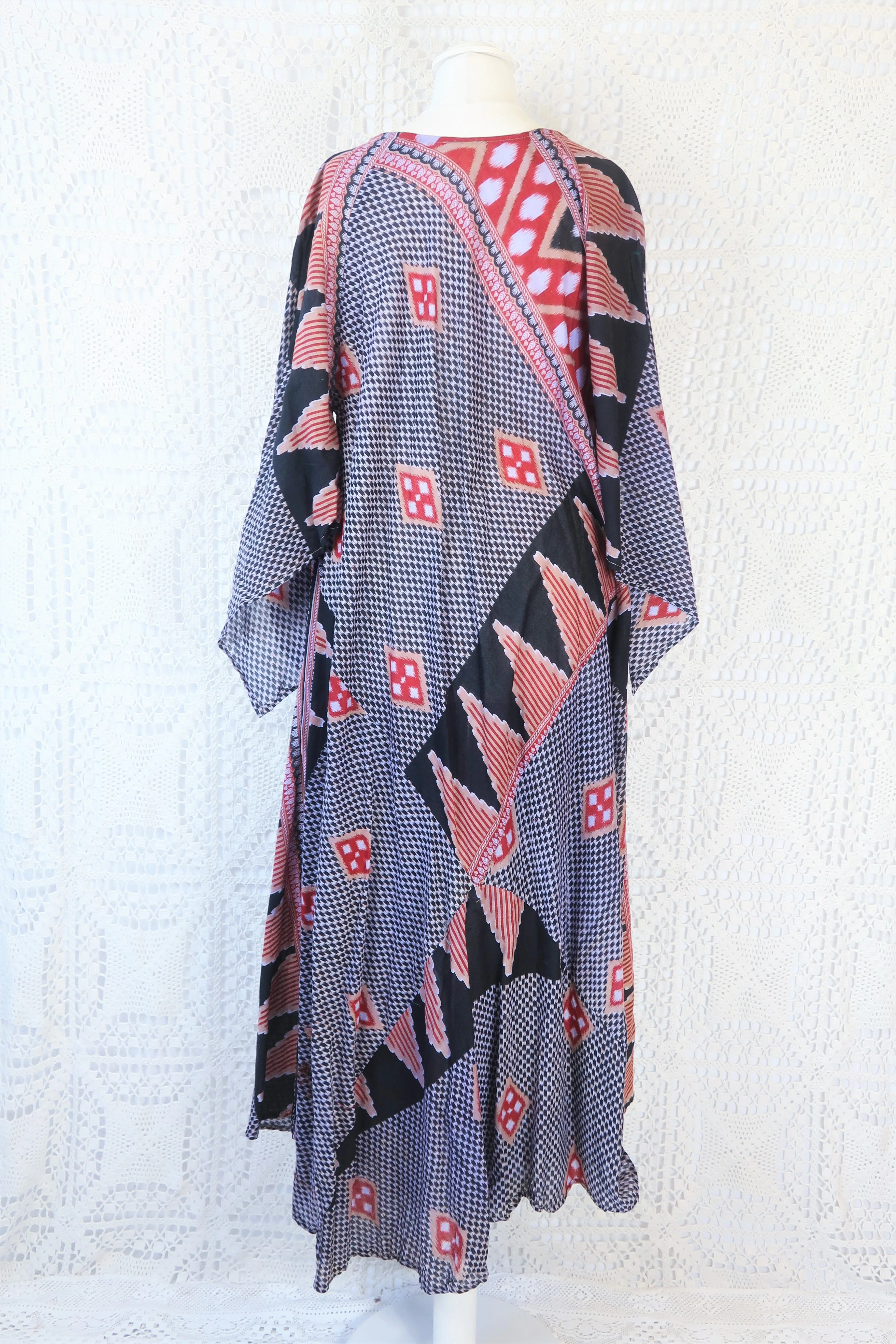 Goddess Dress - Vintage Indian Cotton - Muted Purple, Red & Ebony - Free Size