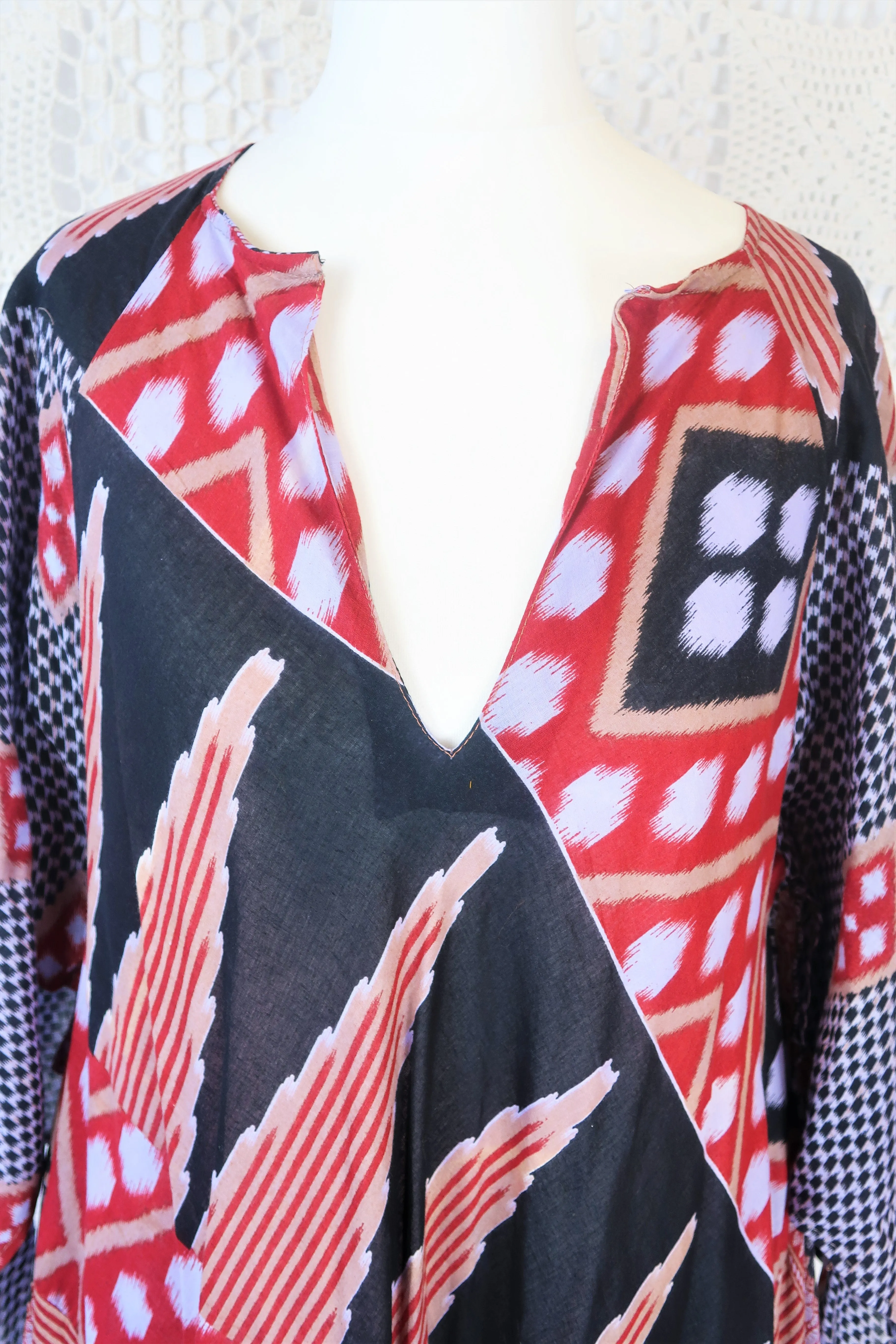 Goddess Dress - Vintage Indian Cotton - Muted Purple, Red & Ebony - Free Size