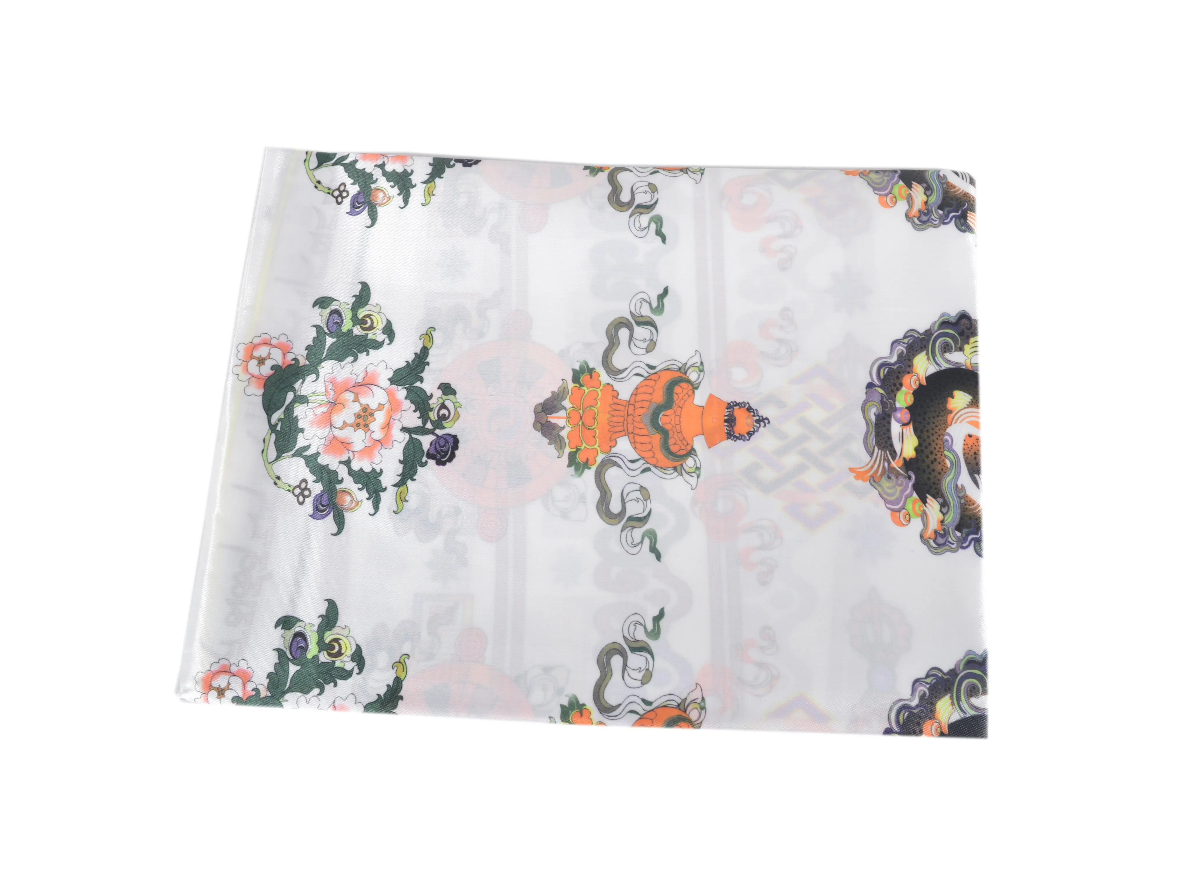 Handmade Scarf-Khata With 8 Auspicious Symbol Prints.