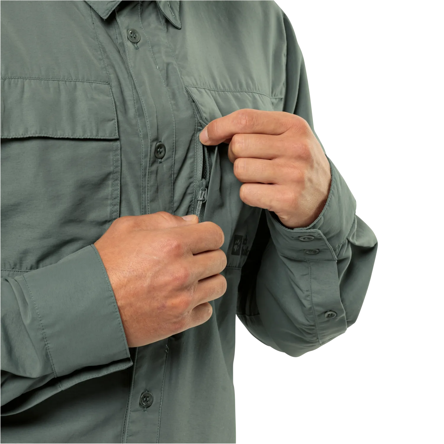 Jack Wolfskin Men&#x27;s Barrier Long Sleeve Shirt Hedge Green | Buy Jack Wolfskin Men&#x27;s Barrier Long Sleeve Shirt Hedge Green here | Outnorth
