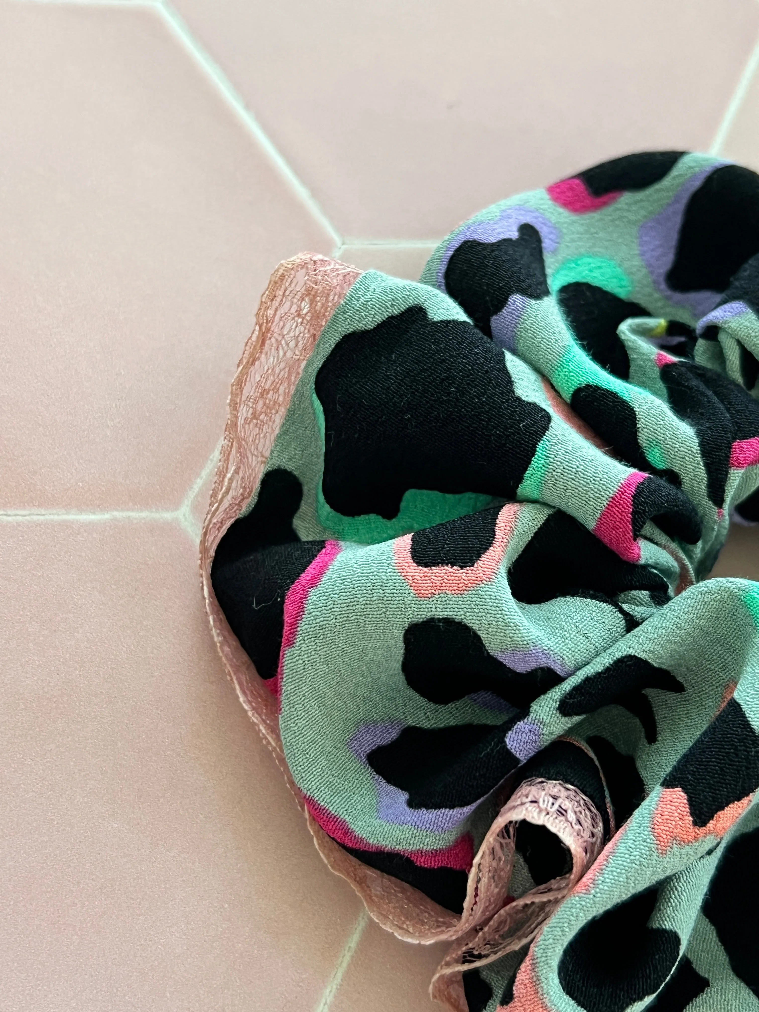 Khaki Rainbow Leopard Print Oversized Scrunchie