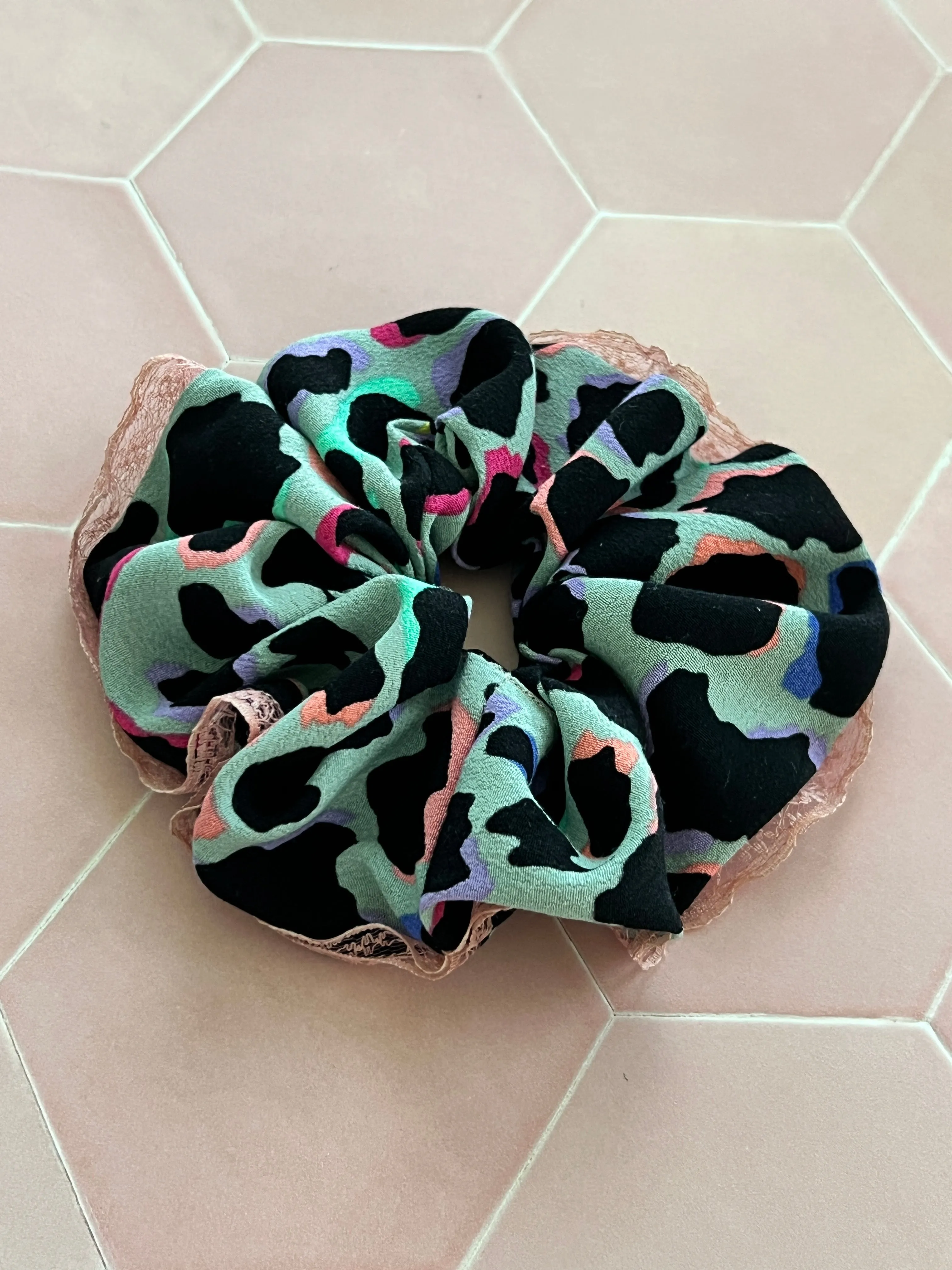 Khaki Rainbow Leopard Print Oversized Scrunchie