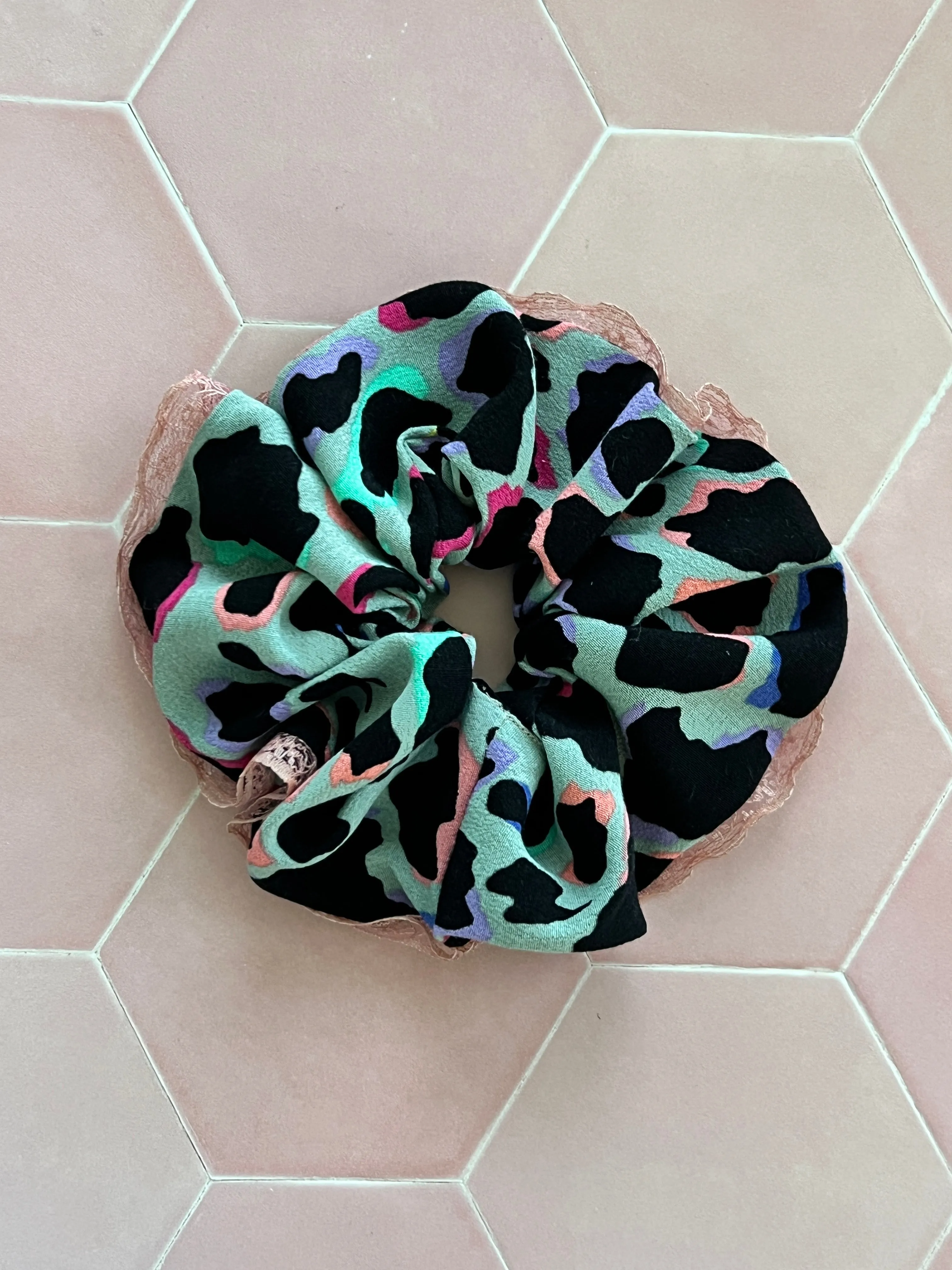 Khaki Rainbow Leopard Print Oversized Scrunchie