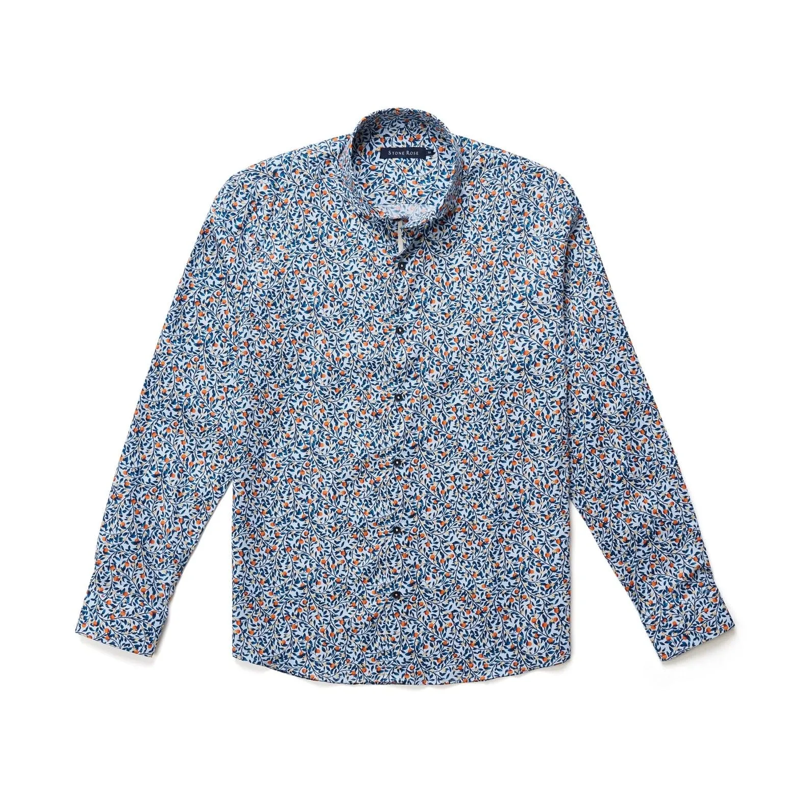 Light Blue Orange Trees Long Sleeve Shirt