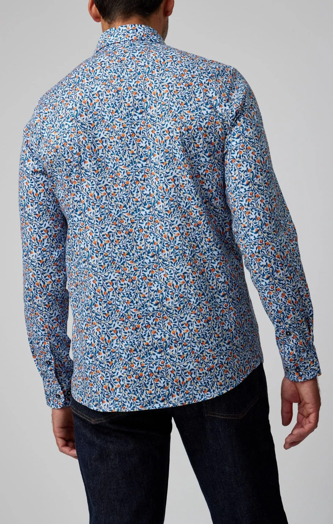 Light Blue Orange Trees Long Sleeve Shirt